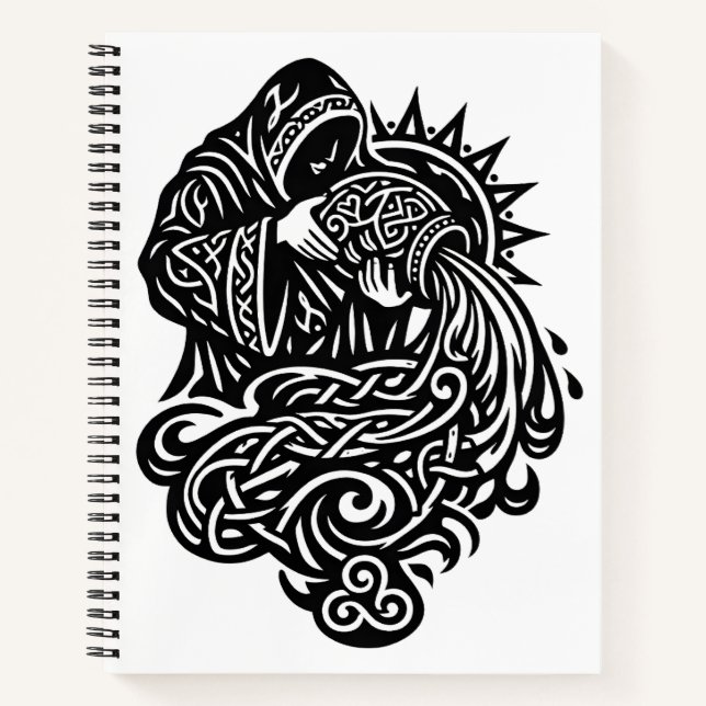 Aquarius Water‑Bearer — Celtic Knotwork Zodiac Notebook (Front)
