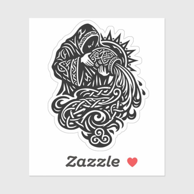 Aquarius Water‑Bearer — Celtic Knotwork Zodiac Sticker (Sheet)