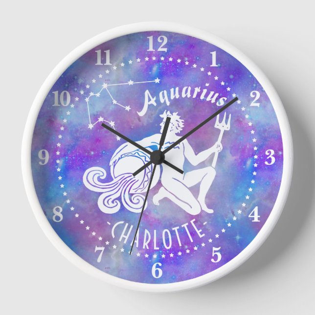 Aquarius Water Bearer Constellation Stars Birthday Clock (Front)