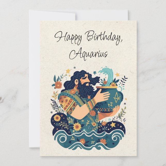 Aquarius Water Bearer Zodiac Birthday Flat Card (Front)