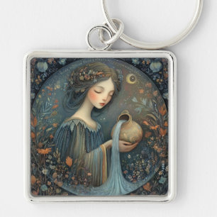 Aquarius Water Bearer Zodiac Celestial Birthday Keychain