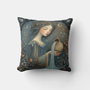 Aquarius Water Bearer Zodiac Celestial Birthday Throw Pillow