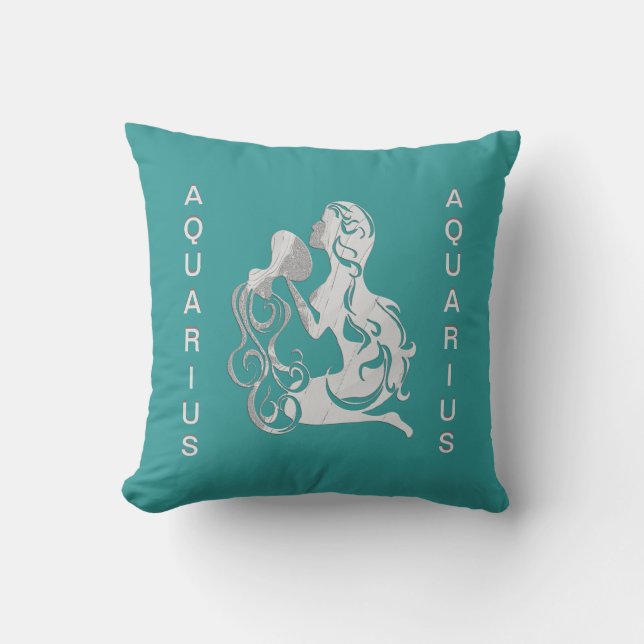 Aquarius Water Bearer Zodiac Pillow (Front)