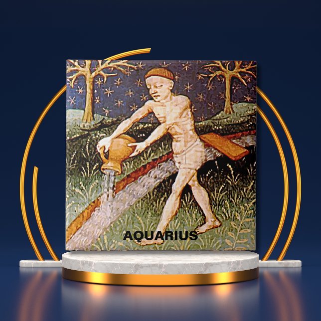 Aquarius Water Bearer Zodiac Sign Birthday Party Ceramic Tile (Aquarius Water Bearer Zodiac Sign Birthday Party Ceramic Tile)
