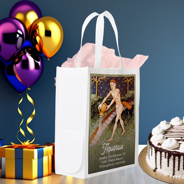 Aquarius Water Bearer Zodiac Sign Birthday Party Grocery Bag (Aquarius Water Bearer Zodiac Sign Birthday Party Grocery Bag)