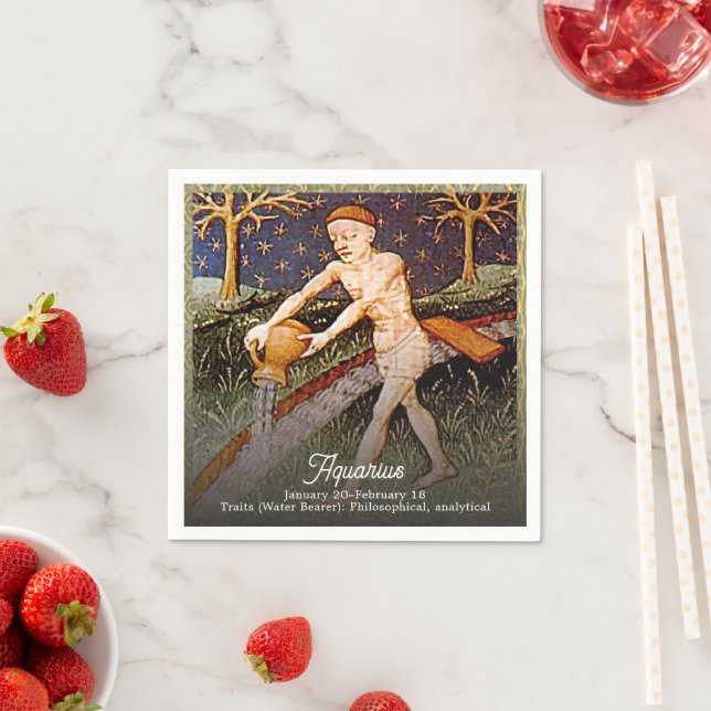 Aquarius Water Bearer Zodiac Sign Birthday Party Napkins (Insitu)