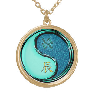 Aquarius & Water Dragon Gold Plated Necklace