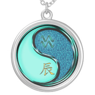 Aquarius & Water Dragon Silver Plated Necklace