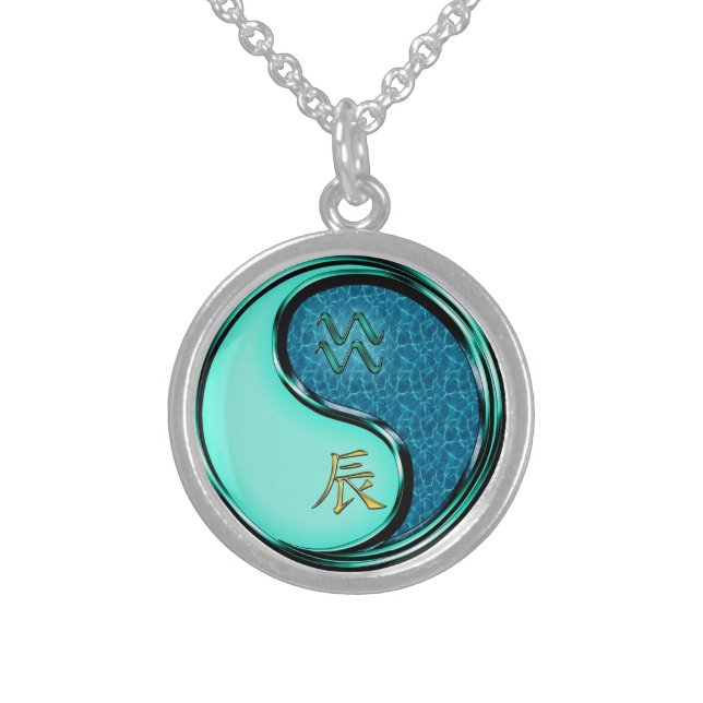 Aquarius & Water Dragon Sterling Silver Necklace (Front)