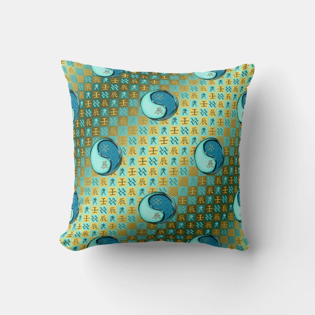 Aquarius & Water Dragon Throw Pillow (Front)