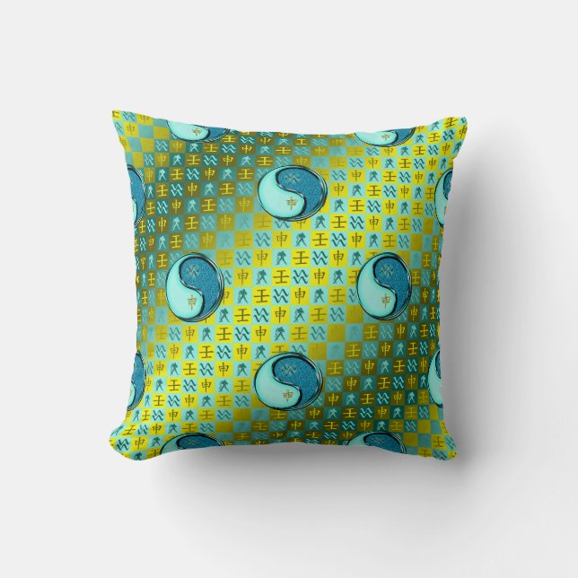Aquarius & Water Monkey Throw Pillow (Front)