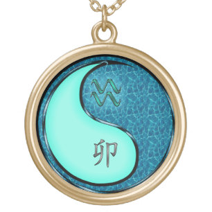 Aquarius & Water Rabbit Gold Plated Necklace