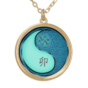 Aquarius & Water Rabbit Gold Plated Necklace