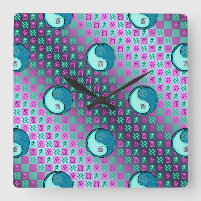 Aquarius & Water Rooster Square Wall Clock (Front)