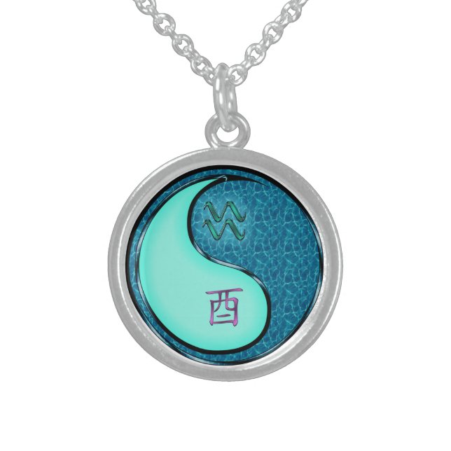 Aquarius & Water Rooster Sterling Silver Necklace (Front)