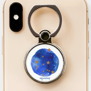 Aquarius Watercolor Night Sky Constellation Zodiac Phone Ring Stand