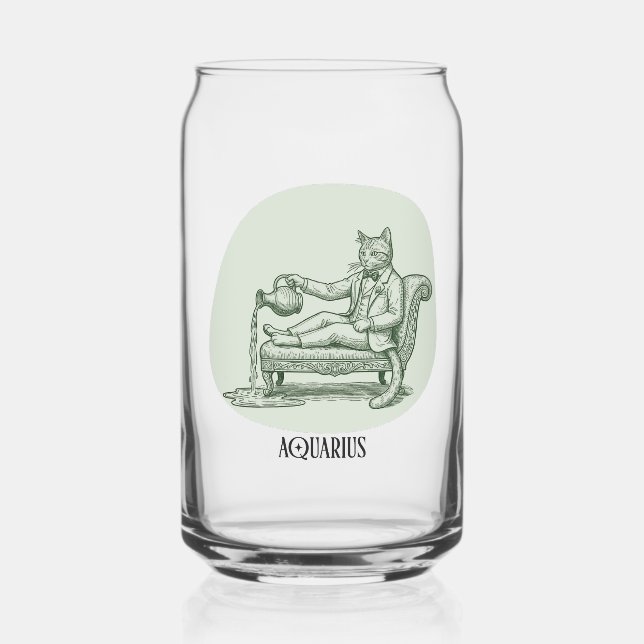 Aquarius Wise Cat Zodiac Birthday Gift Can Glass (Front)