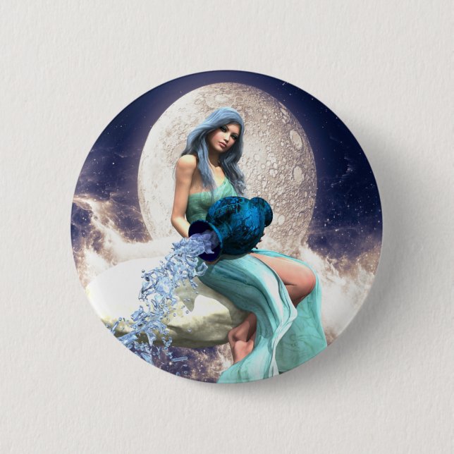 Aquarius – Woman Pouring Water From a Jug Button (Front)