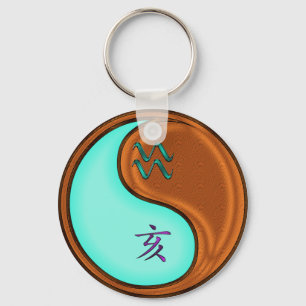 Aquarius & Wood Boar Keychain
