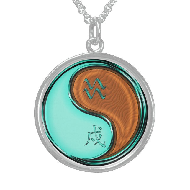 Aquarius & Wood Dog Sterling Silver Necklace (Front)