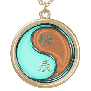 Aquarius & Wood Dragon Gold Plated Necklace