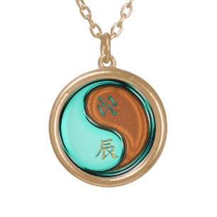 Aquarius & Wood Dragon Gold Plated Necklace