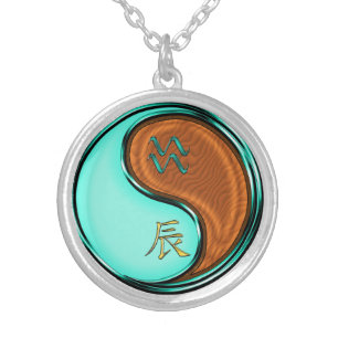 Aquarius & Wood Dragon Silver Plated Necklace