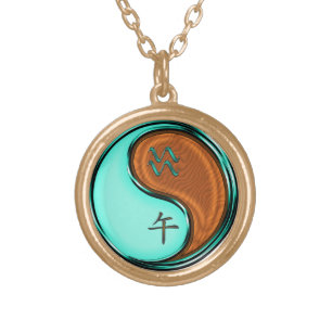 Aquarius & Wood Horse Gold Plated Necklace