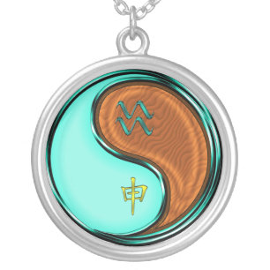 Aquarius & Wood Monkey Silver Plated Necklace