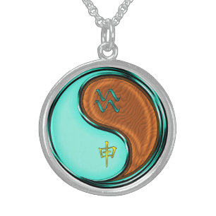 Aquarius & Wood Monkey Sterling Silver Necklace