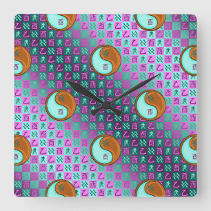 Aquarius & Wood Rooster Square Wall Clock