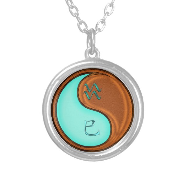 Aquarius & Wood Snake Silver Plated Necklace (Front)