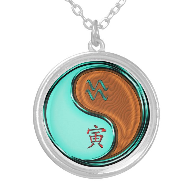 Aquarius & Wood Tiger Silver Plated Necklace (Front)
