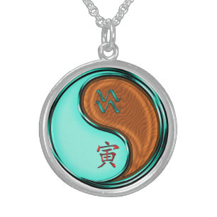 Aquarius & Wood Tiger Sterling Silver Necklace