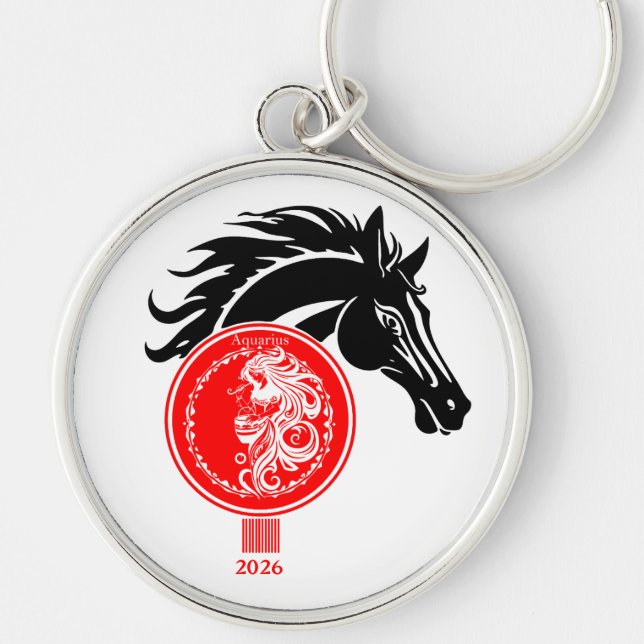 Aquarius x Custom Year of the Horse 2026 Keychain (Front)