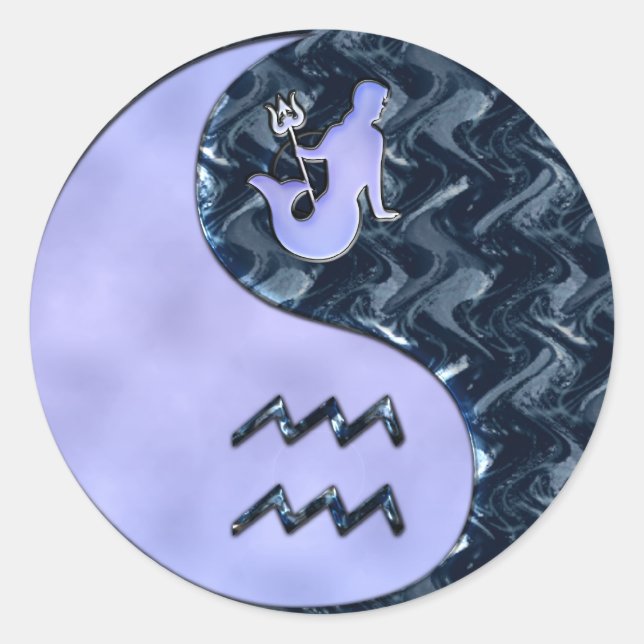 Aquarius Yin Yang Classic Round Sticker (Front)