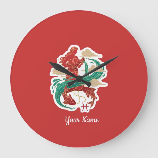 Aquarius Zodiac Artistic Symbol T-Shirt - Custom  Large Clock (Front)