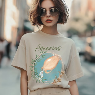 Aquarius Zodiac, Astrology Botanical, Floral T-Shirt