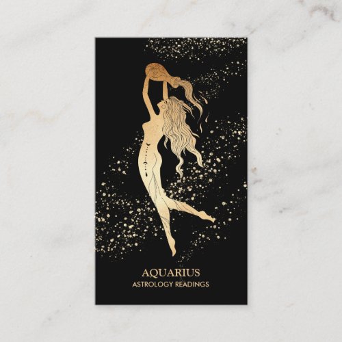  AQUARIUS Zodiac Astrology Reading Gold  Black Business Card