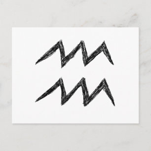 Aquarius. Zodiac Astrology Sign. Black. Postcard
