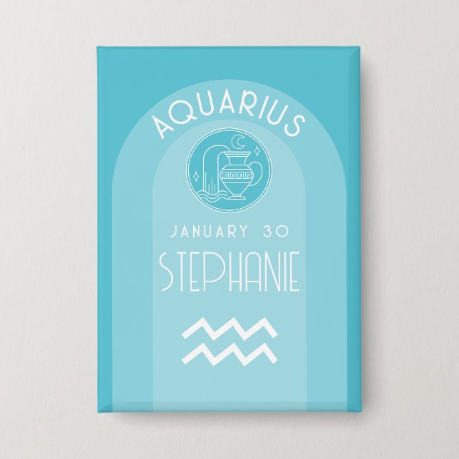 Aquarius Zodiac Astrology Sign Photo Birthdate Button (Front)