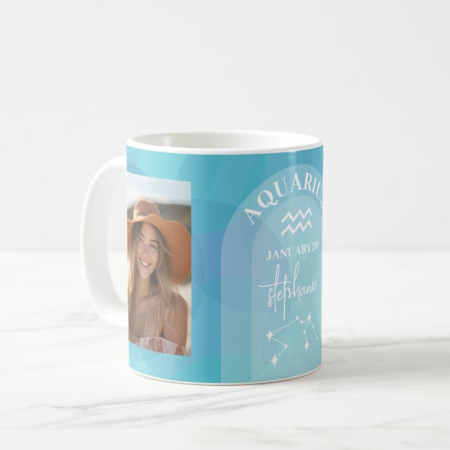 Aquarius Zodiac Astrology Sign Photo Birthdate Coffee Mug (Front Left)