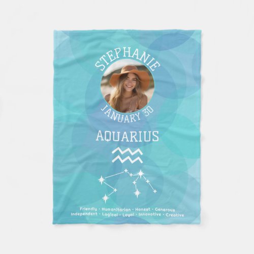 Aquarius Zodiac Astrology Sign Photo Birthdate Fleece Blanket