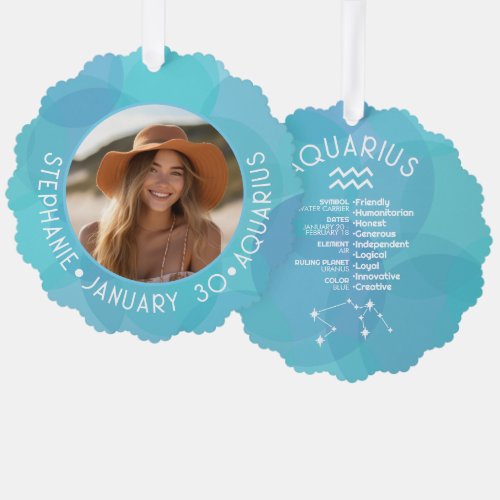 Aquarius Zodiac Astrology Sign Photo Birthdate Ornament Card