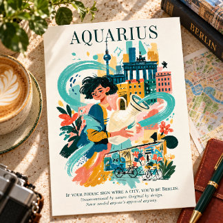 Aquarius Zodiac Berlin Gouache Illustration Postcard