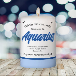 Aquarius, Zodiac Birthday Pillar Candle