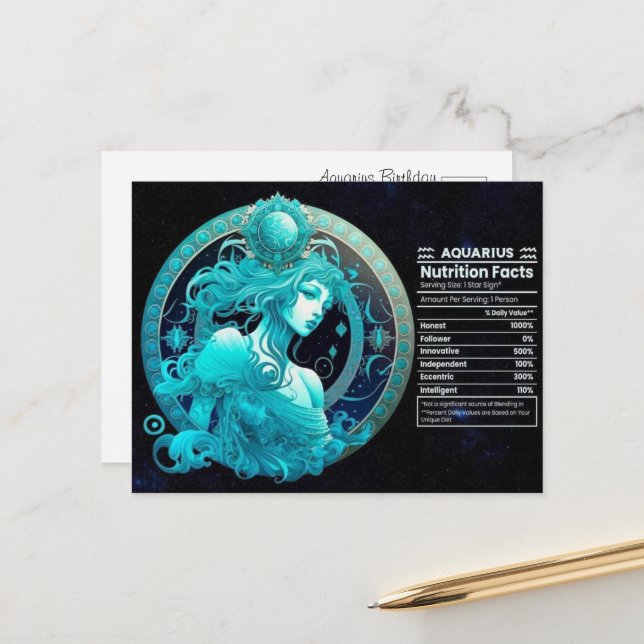 Aquarius Zodiac Birthday Postcard (Front/Back In Situ)