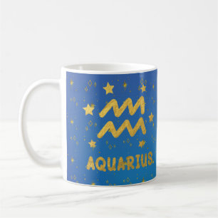 Aquarius Zodiac Blue and Gold Astrology Mug