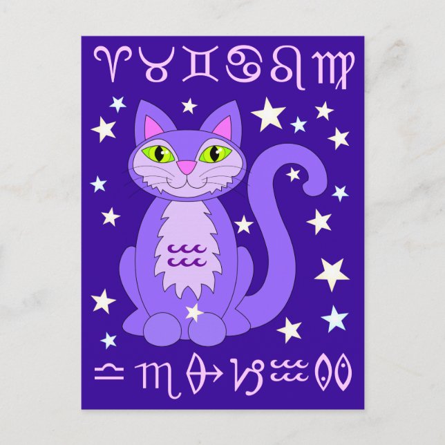 Aquarius Zodiac Cat Midnight Blue Postcards (Front)