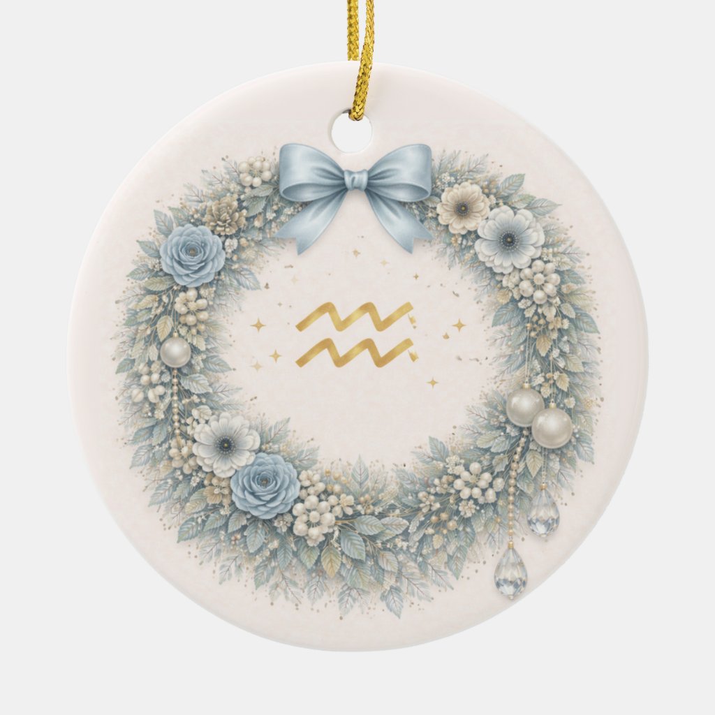 Aquarius Zodiac Christmas Ornament with Celestial Winter Design